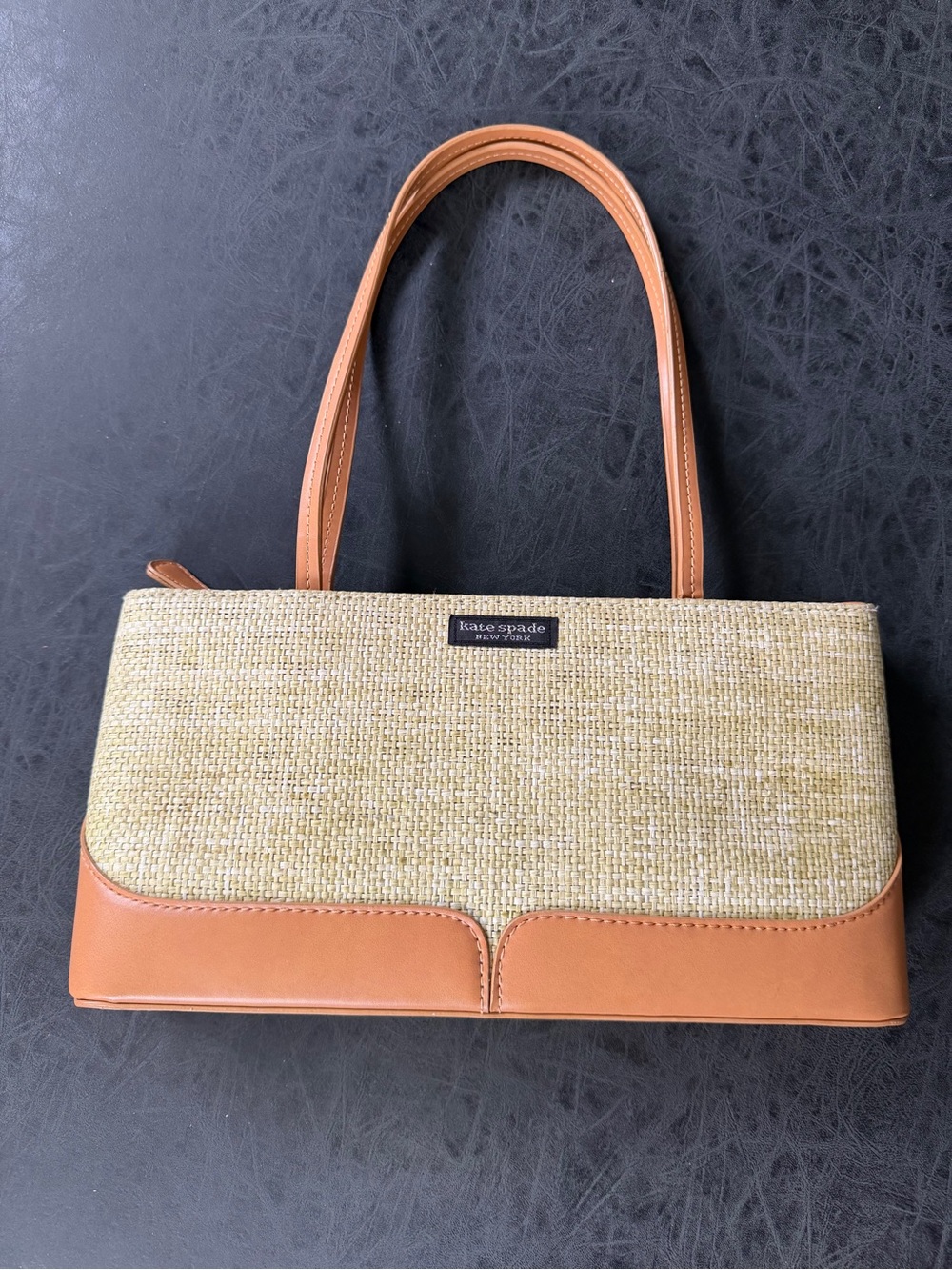 kate spade Straw Shoulder Bag with Tan Leather Trim